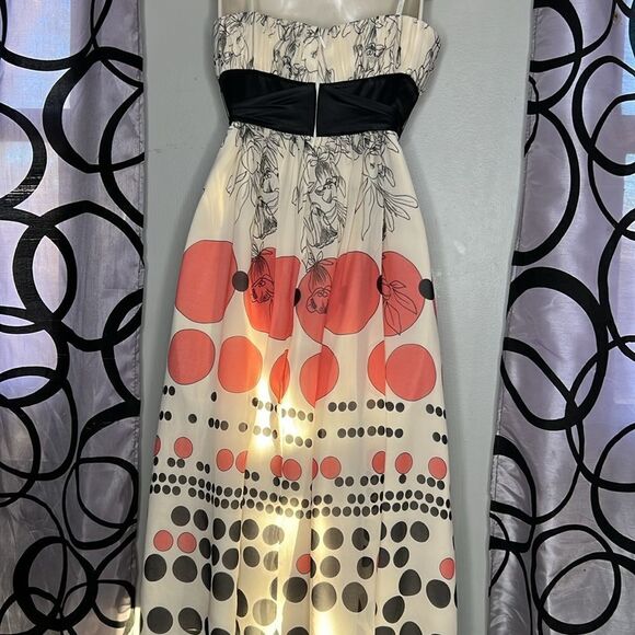 Max & Cleo Dress Womans 8 Pink Black Retro Design Silk Strapless Cocktail Bow - Picture 8 of 10